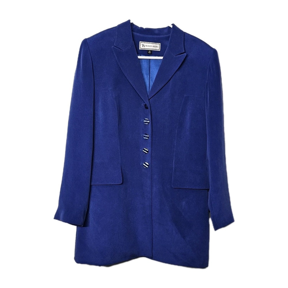 Vtg Travis Ayers Blazer Womens 10 Royal Blue 100%  Silk Lined‎ Jacket Career EUC
